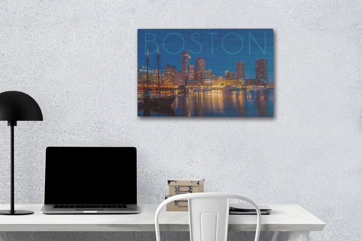 Boston, Massachusetts, Fan Pier at Night, Lantern Press Photography, Wood Signs and Postcards - Lantern Press