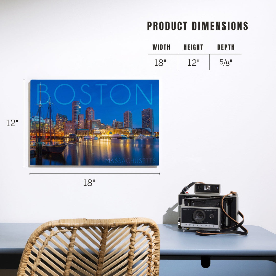 Boston, Massachusetts, Fan Pier at Night, Lantern Press Photography, Wood Signs and Postcards - Lantern Press