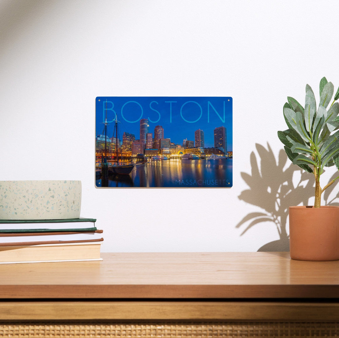 Boston, Massachusetts, Fan Pier at Night, Lantern Press Photography, Wood Signs and Postcards - Lantern Press