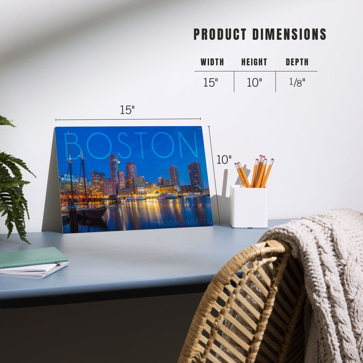 Boston, Massachusetts, Fan Pier at Night, Lantern Press Photography, Wood Signs and Postcards - Lantern Press