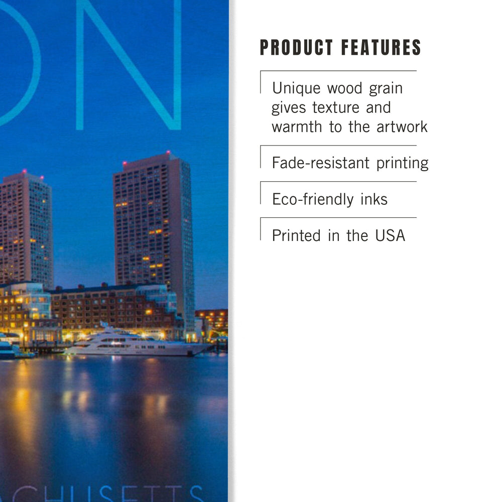Boston, Massachusetts, Fan Pier at Night, Lantern Press Photography, Wood Signs and Postcards - Lantern Press