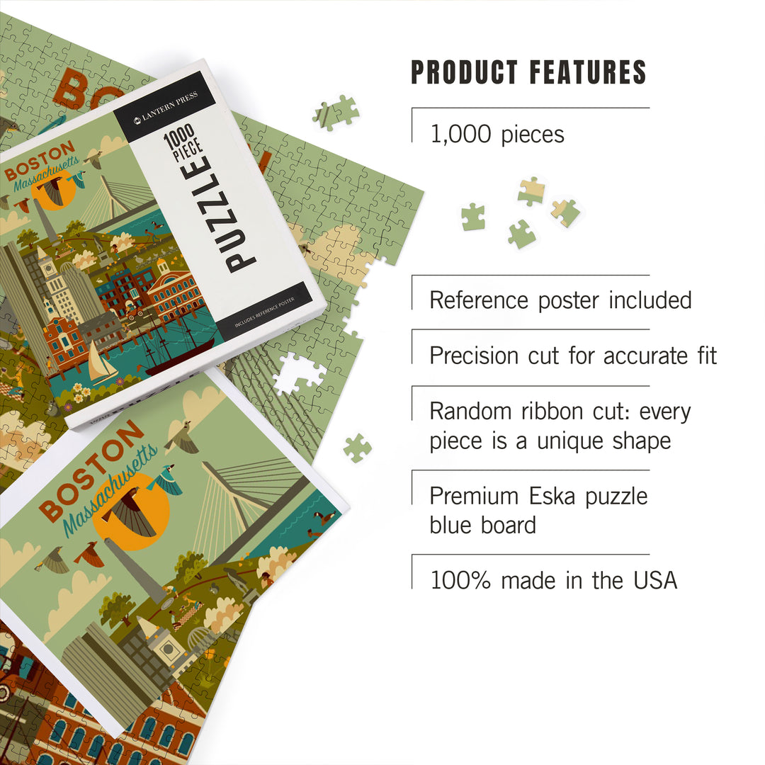 Boston, Massachusetts, Geometric City Series, Jigsaw Puzzle Puzzle Lantern Press