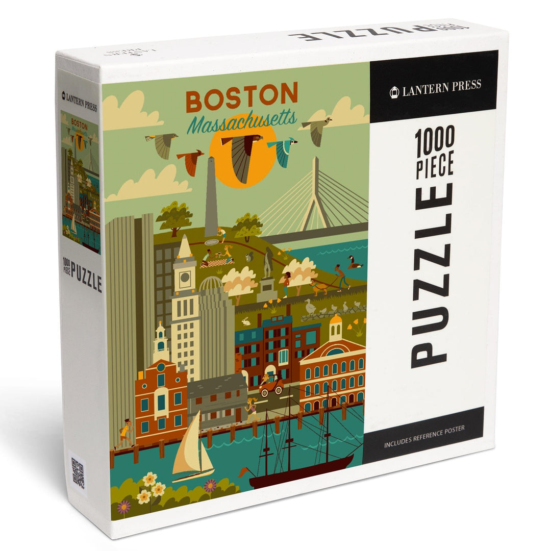 Boston, Massachusetts, Geometric City Series, Jigsaw Puzzle Puzzle Lantern Press