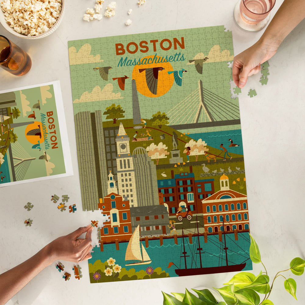 Boston, Massachusetts, Geometric City Series, Jigsaw Puzzle Puzzle Lantern Press