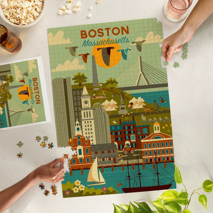 Boston, Massachusetts, Geometric City Series, Jigsaw Puzzle Puzzle Lantern Press