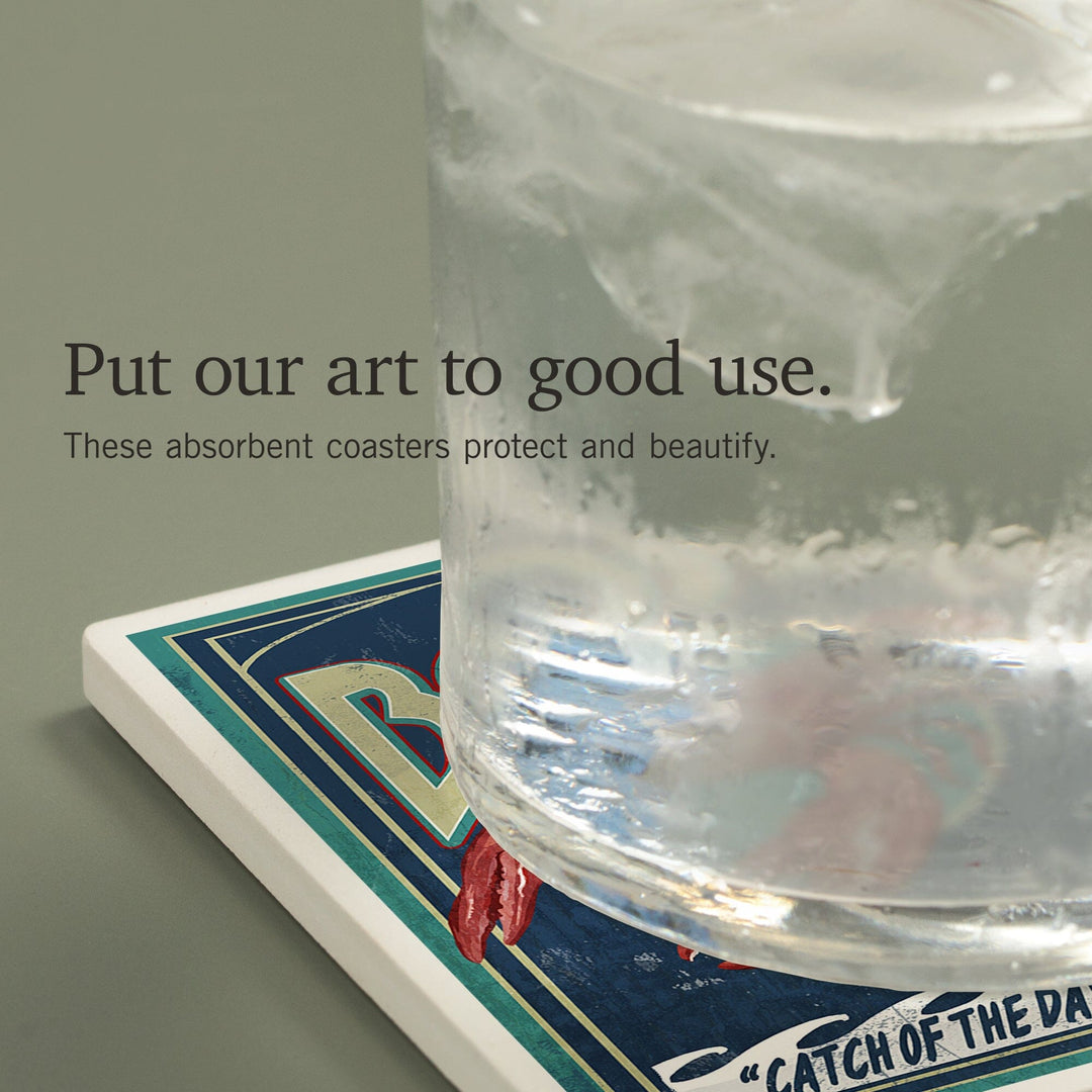 Boston, Massachusetts, Lobster Vintage Sign, Coasters Coasters Lantern Press