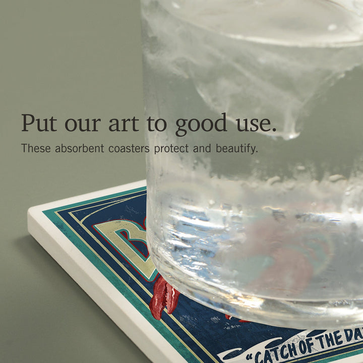 Boston, Massachusetts, Lobster Vintage Sign, Coasters Coasters Lantern Press