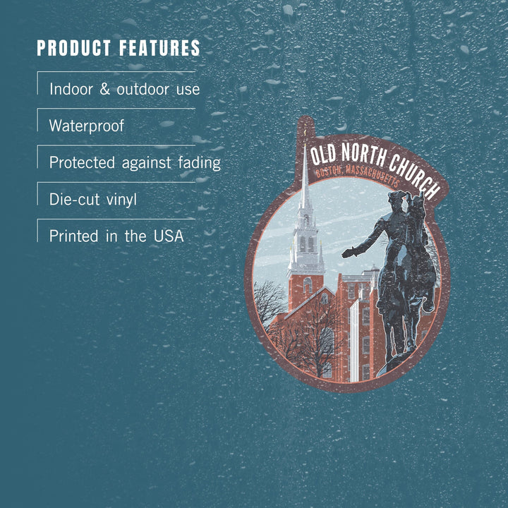 Boston, Massachusetts, Old North Church and Revere Sculpture, Contour, Vinyl Sticker - Lantern Press