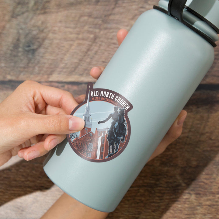 Boston, Massachusetts, Old North Church and Revere Sculpture, Contour, Vinyl Sticker - Lantern Press