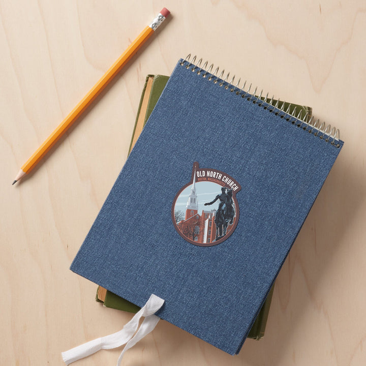 Boston, Massachusetts, Old North Church and Revere Sculpture, Contour, Vinyl Sticker - Lantern Press