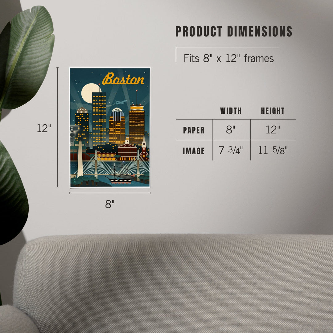 Boston, Massachusetts, Retro Skyline, Art & Giclee Prints - Lantern Press