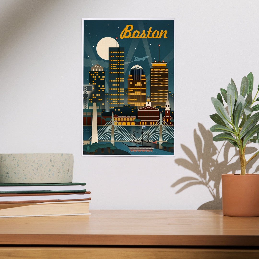 Boston, Massachusetts, Retro Skyline, Art & Giclee Prints - Lantern Press