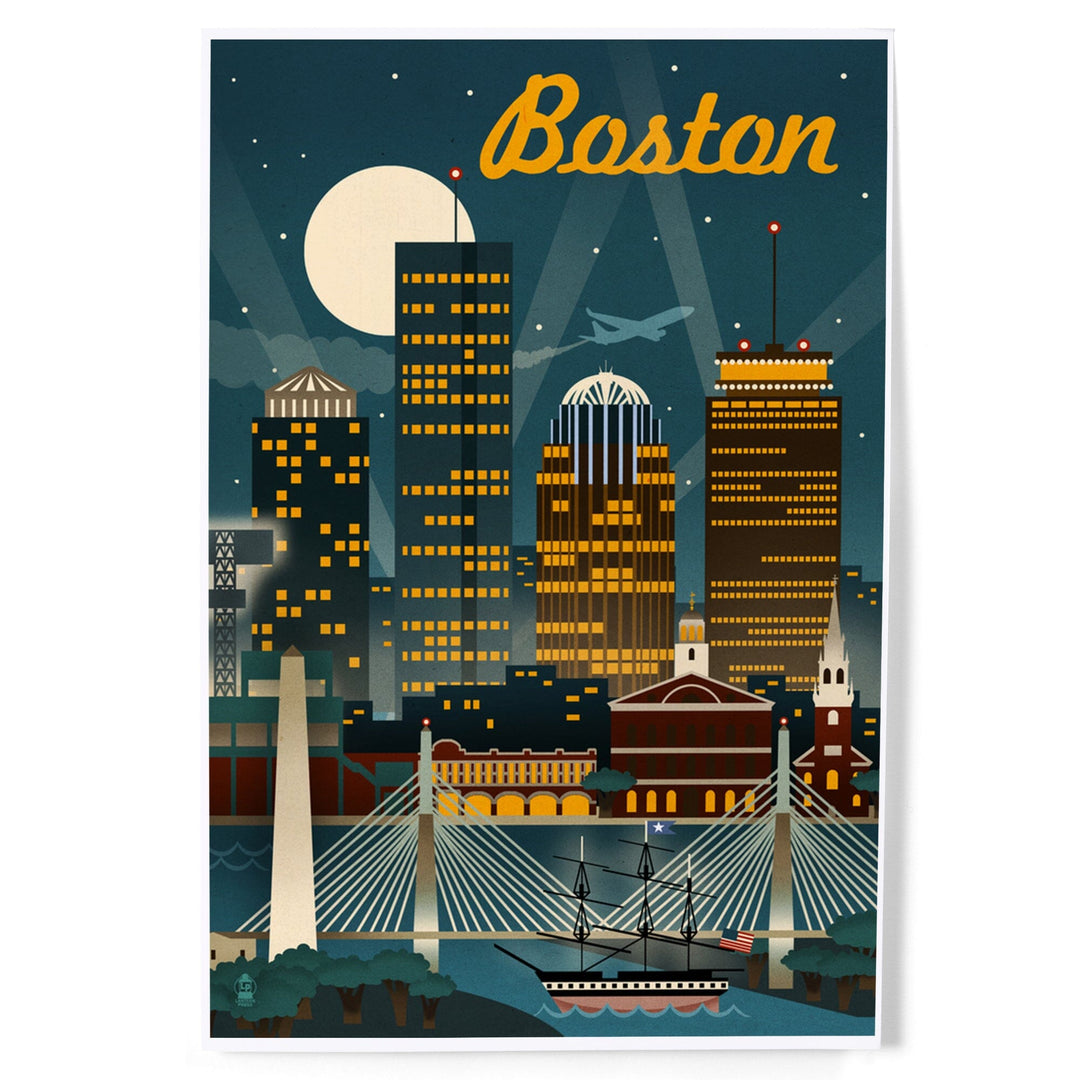 Boston, Massachusetts, Retro Skyline, Art & Giclee Prints - Lantern Press
