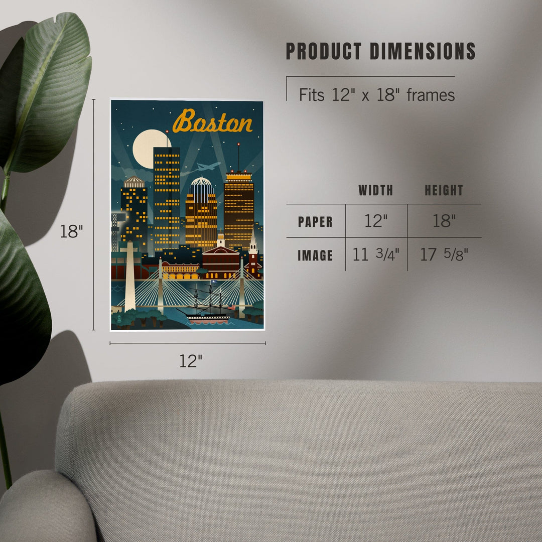 Boston, Massachusetts, Retro Skyline, Art & Giclee Prints - Lantern Press