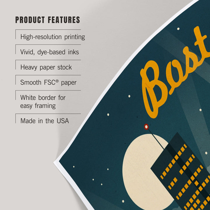 Boston, Massachusetts, Retro Skyline, Art & Giclee Prints - Lantern Press