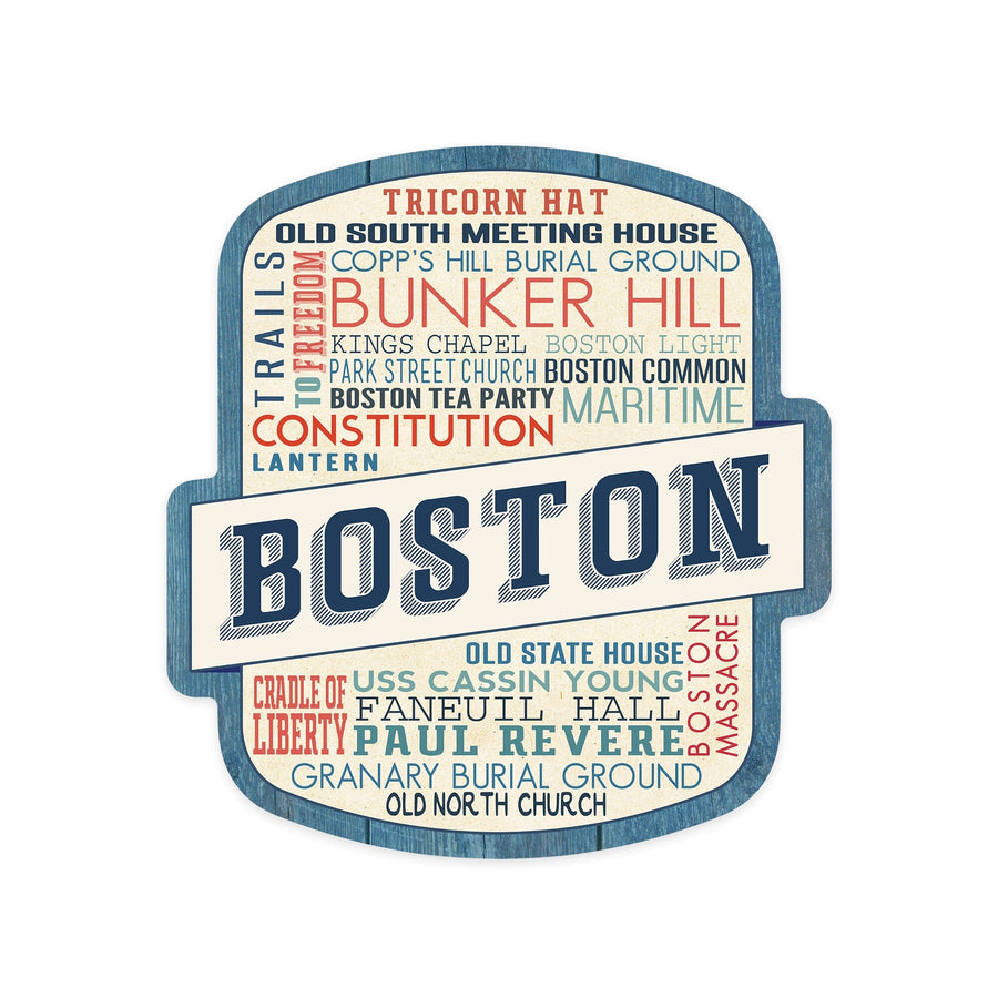 Boston, Massachusetts, Rustic Typography, Contour, Vinyl Sticker Sticker Lantern Press