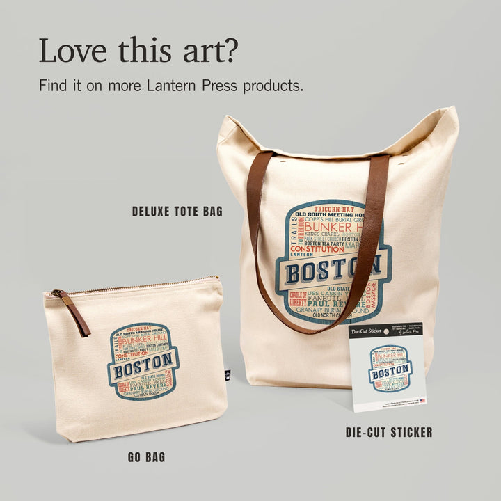 Boston, Massachusetts, Rustic Typography, Contour, Vinyl Sticker Sticker Lantern Press
