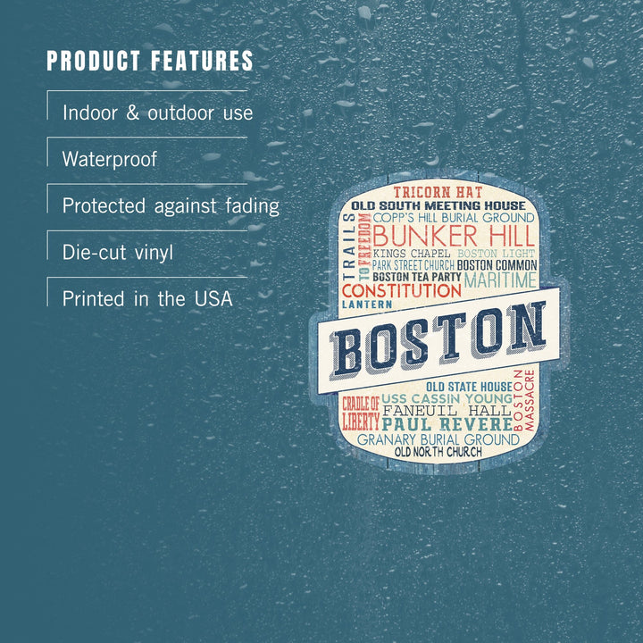 Boston, Massachusetts, Rustic Typography, Contour, Vinyl Sticker Sticker Lantern Press