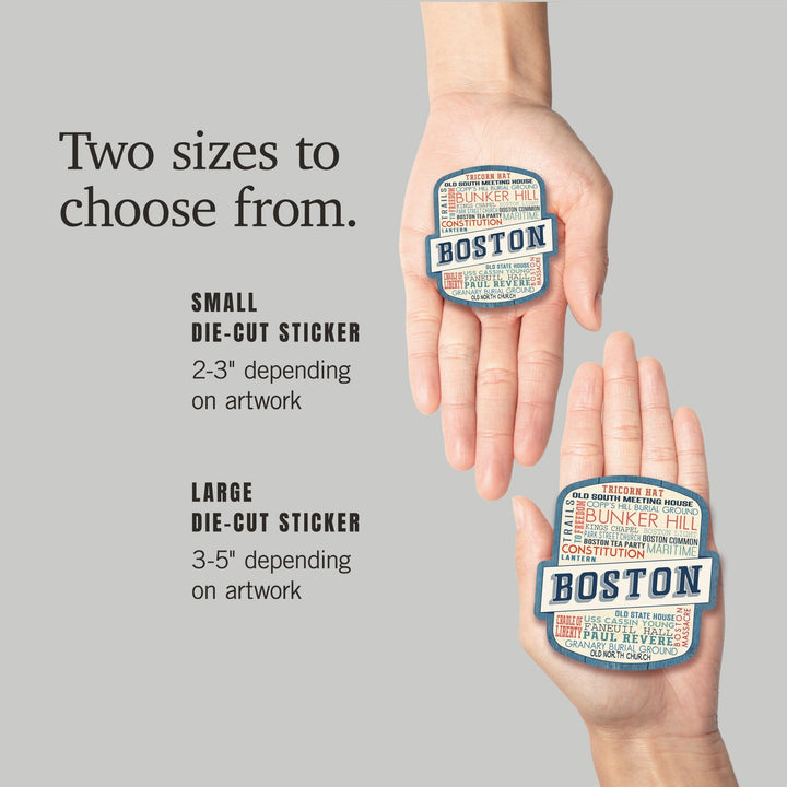 Boston, Massachusetts, Rustic Typography, Contour, Vinyl Sticker Sticker Lantern Press
