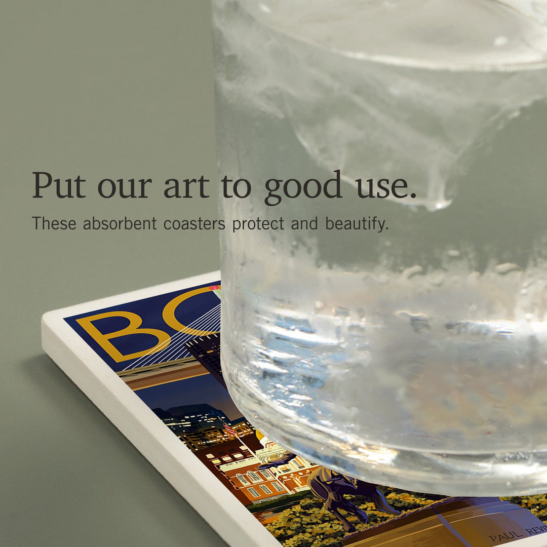 Boston, Massachusetts, Skyline at Night, Coasters Coasters Lantern Press