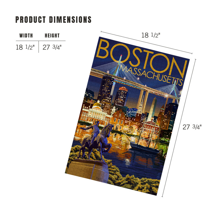 Boston, Massachusetts, Skyline at Night, Jigsaw Puzzle Puzzle Lantern Press
