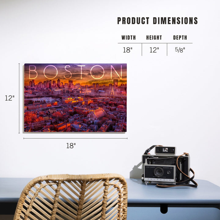 Boston, Massachusetts, Skyline at Sunset, Lantern Press Photography, Wood Signs and Postcards - Lantern Press