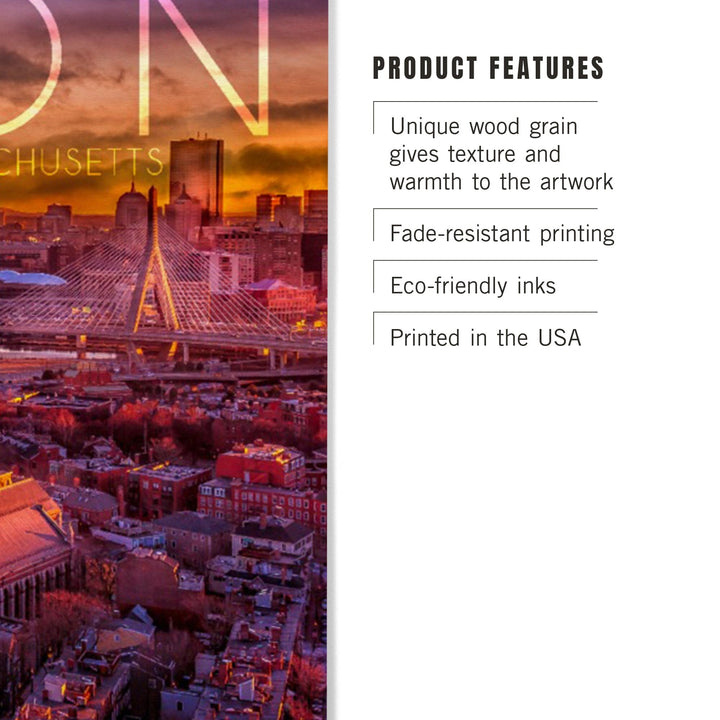 Boston, Massachusetts, Skyline at Sunset, Lantern Press Photography, Wood Signs and Postcards - Lantern Press