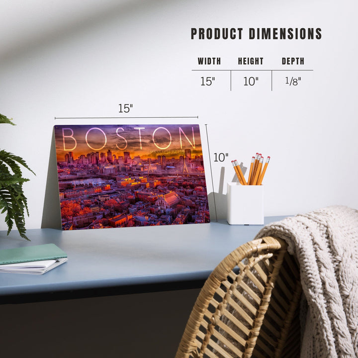 Boston, Massachusetts, Skyline at Sunset, Lantern Press Photography, Wood Signs and Postcards - Lantern Press