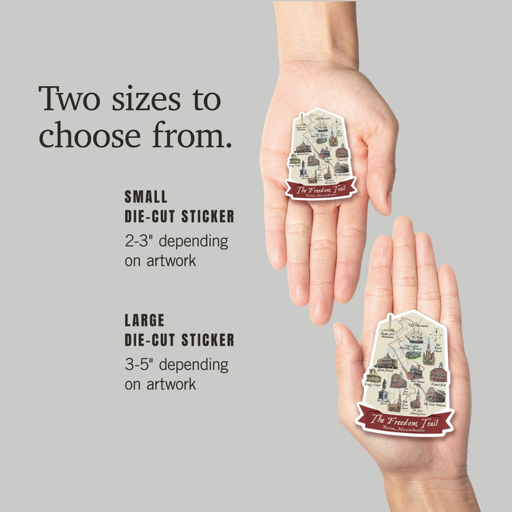 Boston, Massachusetts, The Freedom Trail, Map, Contour, Lantern Press Artwork, Vinyl Sticker - Lantern Press