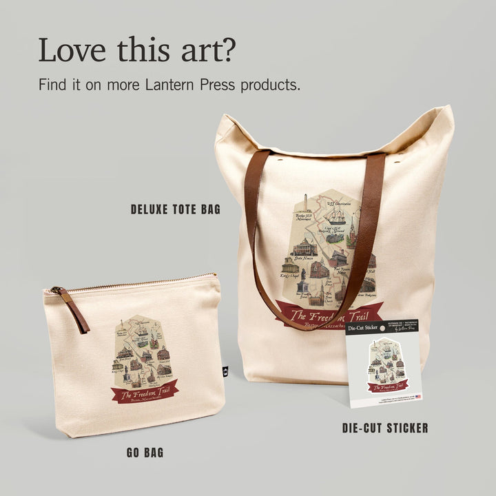 Boston, Massachusetts, The Freedom Trail, Map, Contour, Lantern Press Artwork, Vinyl Sticker - Lantern Press