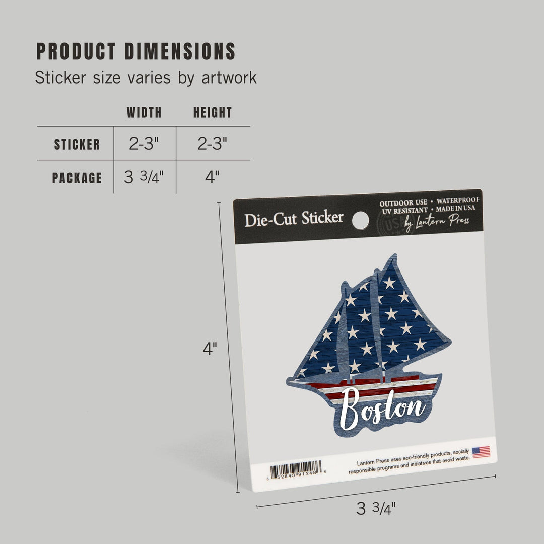 Boston, Massachusetts, USA, Distressed Flag, Contour, Lantern Press Artwork, Vinyl Sticker - Lantern Press