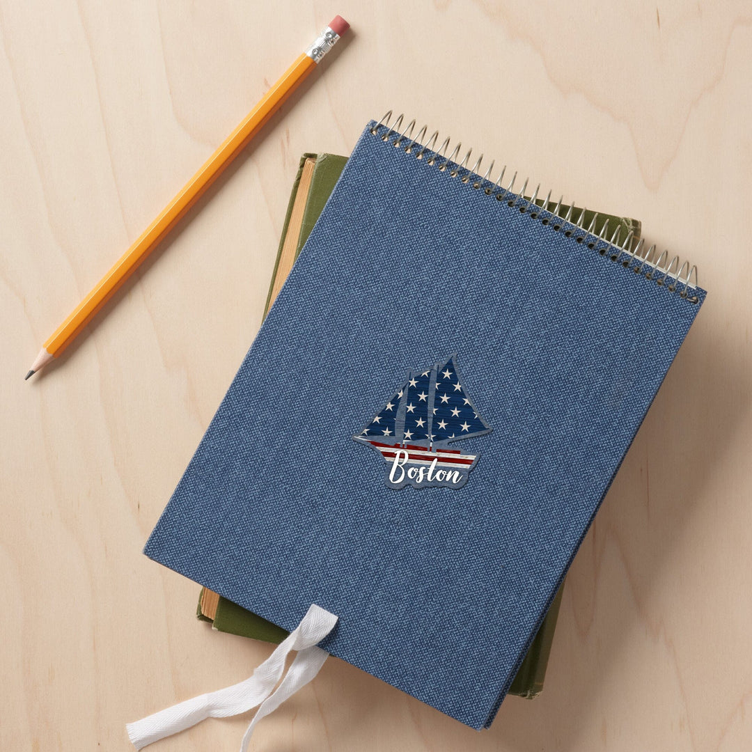 Boston, Massachusetts, USA, Distressed Flag, Contour, Lantern Press Artwork, Vinyl Sticker - Lantern Press