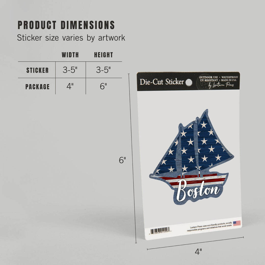 Boston, Massachusetts, USA, Distressed Flag, Contour, Lantern Press Artwork, Vinyl Sticker - Lantern Press