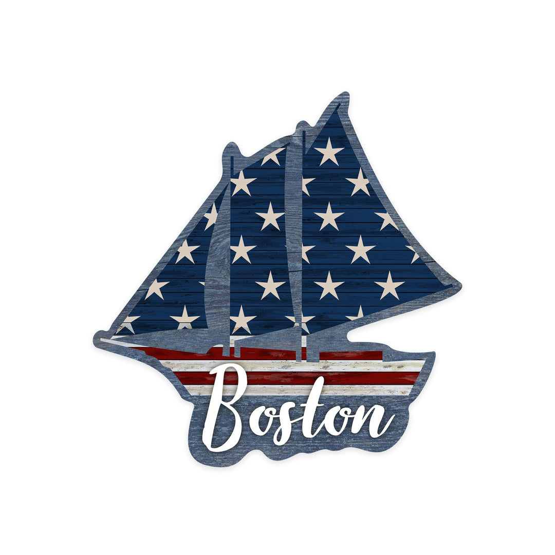 Boston, Massachusetts, USA, Distressed Flag, Contour, Lantern Press Artwork, Vinyl Sticker - Lantern Press