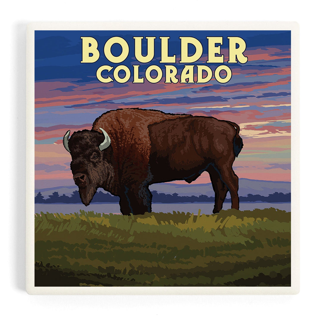 Boulder, Colorado, Bison and Sunset, Coasters Coasters Lantern Press Coaster
