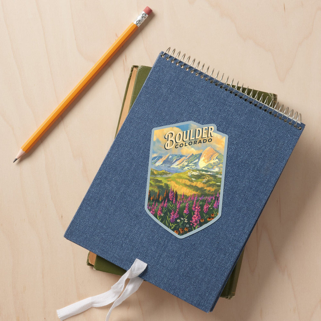 Boulder, Colorado, Flatirons, Oil Painting, Contour, Vinyl Sticker Sticker Lantern Press