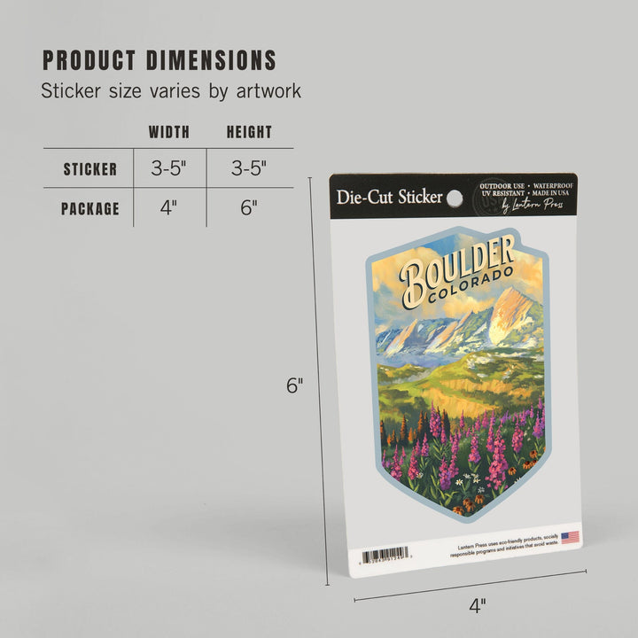Boulder, Colorado, Flatirons, Oil Painting, Contour, Vinyl Sticker Sticker Lantern Press