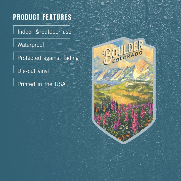 Boulder, Colorado, Flatirons, Oil Painting, Contour, Vinyl Sticker Sticker Lantern Press