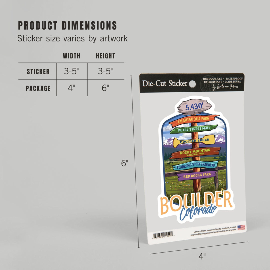 Boulder, Colorado, Signpost Destinations, Contour, Lantern Press Artwork, Vinyl Sticker - Lantern Press