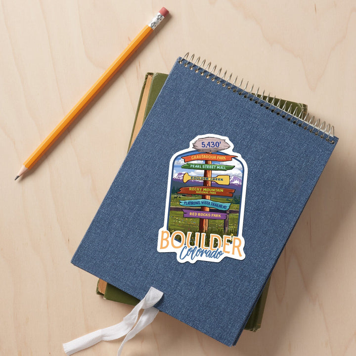 Boulder, Colorado, Signpost Destinations, Contour, Lantern Press Artwork, Vinyl Sticker - Lantern Press