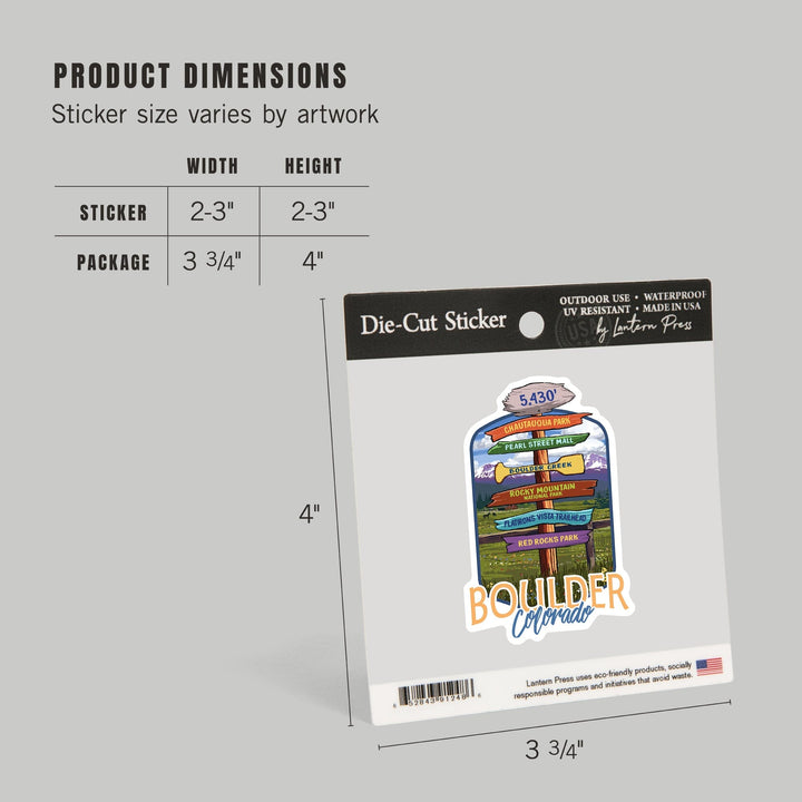 Boulder, Colorado, Signpost Destinations, Contour, Lantern Press Artwork, Vinyl Sticker - Lantern Press