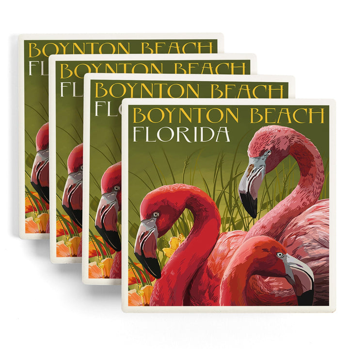 Boynton Beach, Florida, Flamingos, Coasters Coasters Lantern Press
