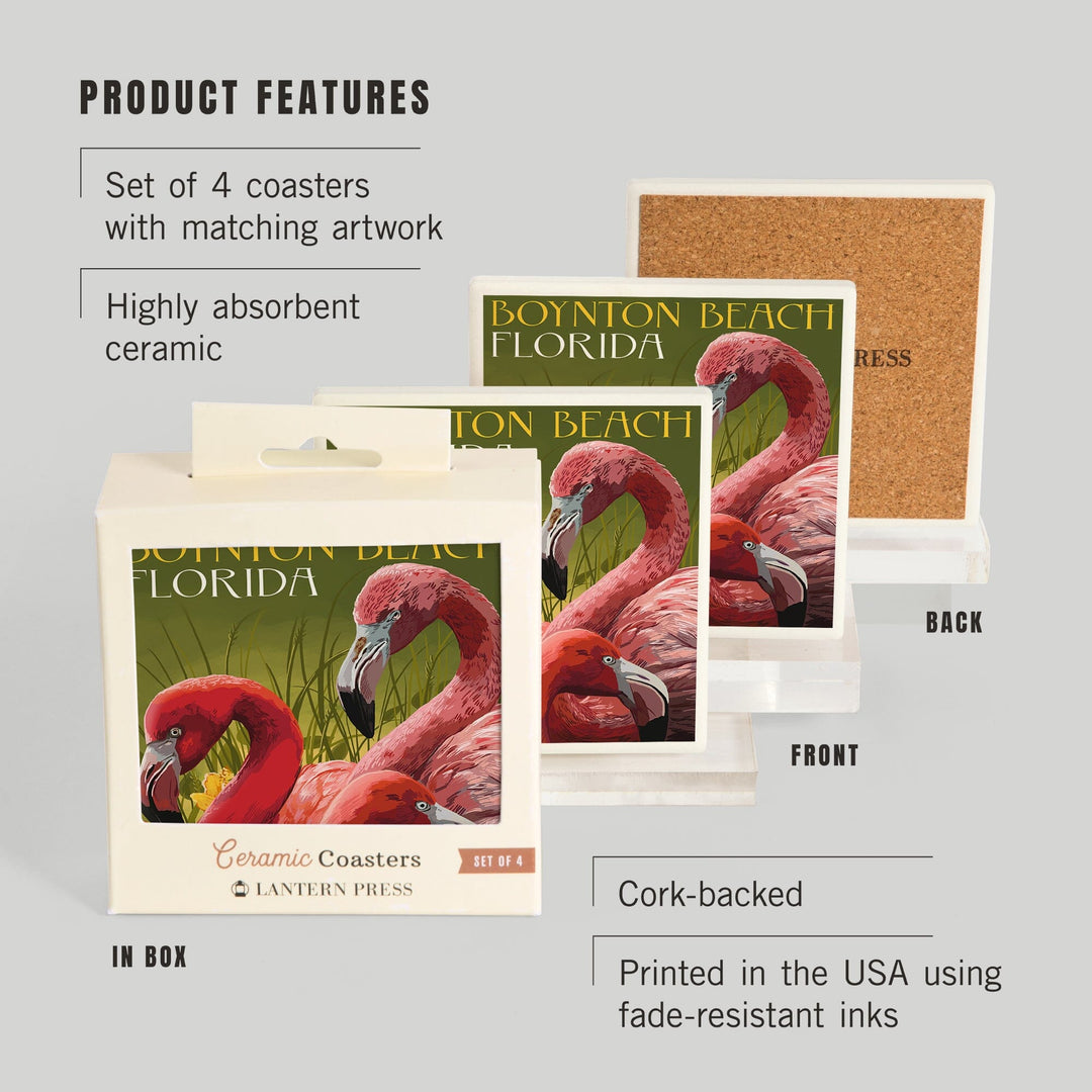 Boynton Beach, Florida, Flamingos, Coasters Coasters Lantern Press