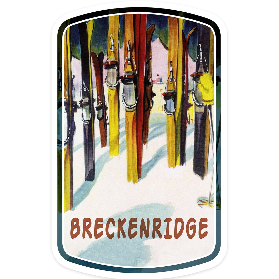 Breckenridge, Colorado, Colorful Skis, Contour, Vinyl Sticker Sticker Lantern Press