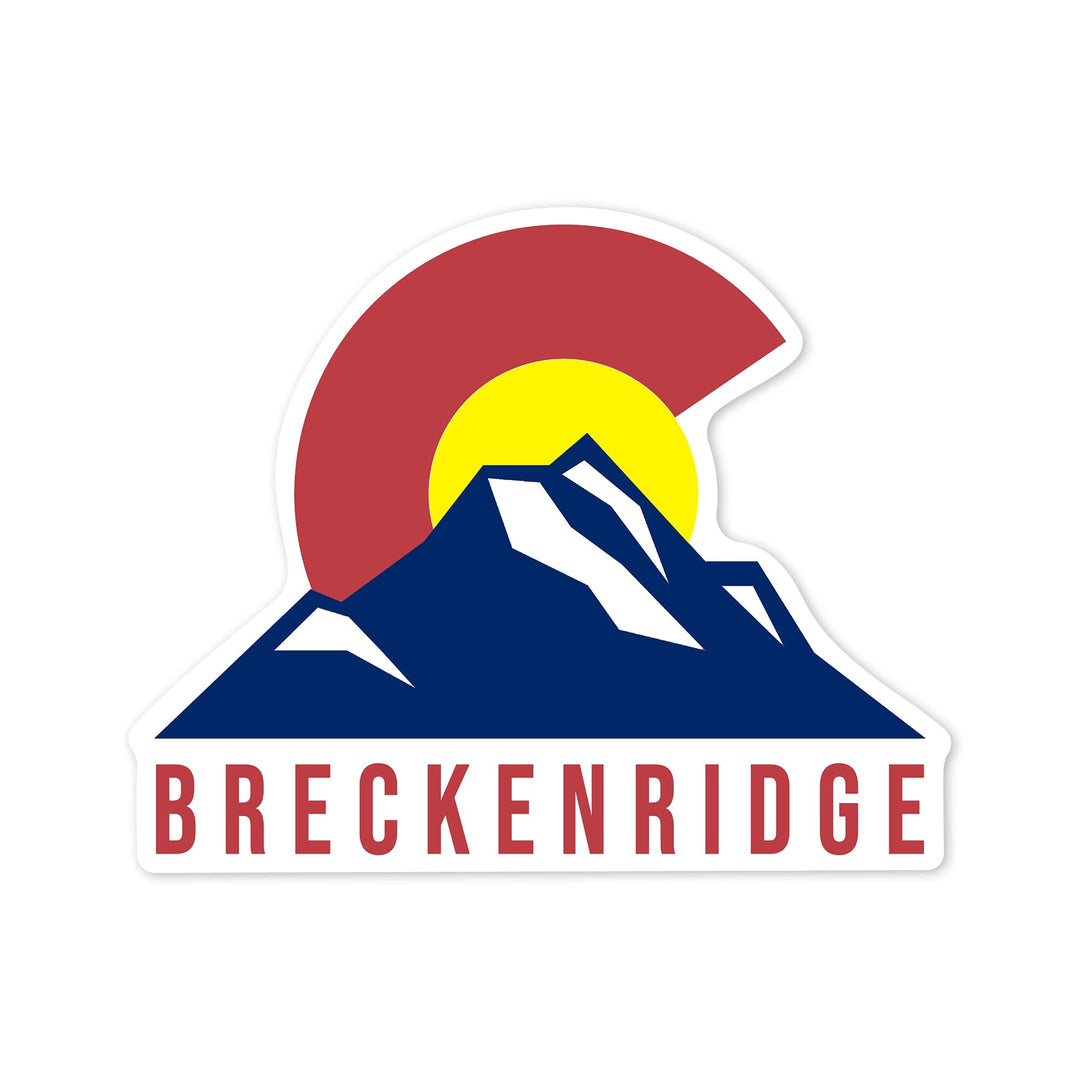 Breckenridge, Colorado, Flag & Mountain, Contour, Lantern Press Artwork, Vinyl Sticker - Lantern Press