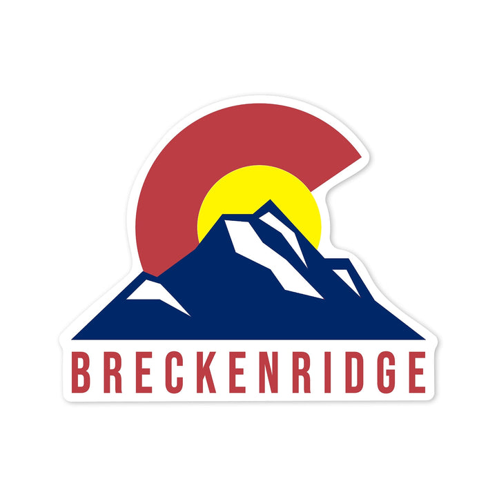 Breckenridge, Colorado, Flag & Mountain, Contour, Lantern Press Artwork, Vinyl Sticker - Lantern Press