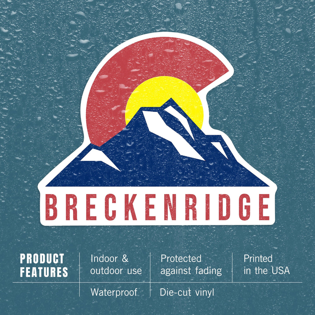 Breckenridge, Colorado, Flag & Mountain, Contour, Lantern Press Artwork, Vinyl Sticker - Lantern Press