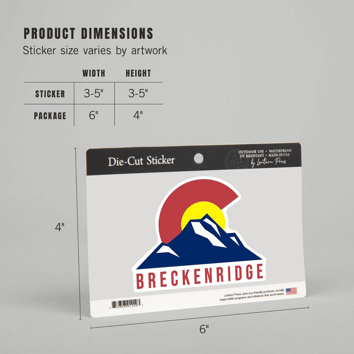 Breckenridge, Colorado, Flag & Mountain, Contour, Lantern Press Artwork, Vinyl Sticker - Lantern Press