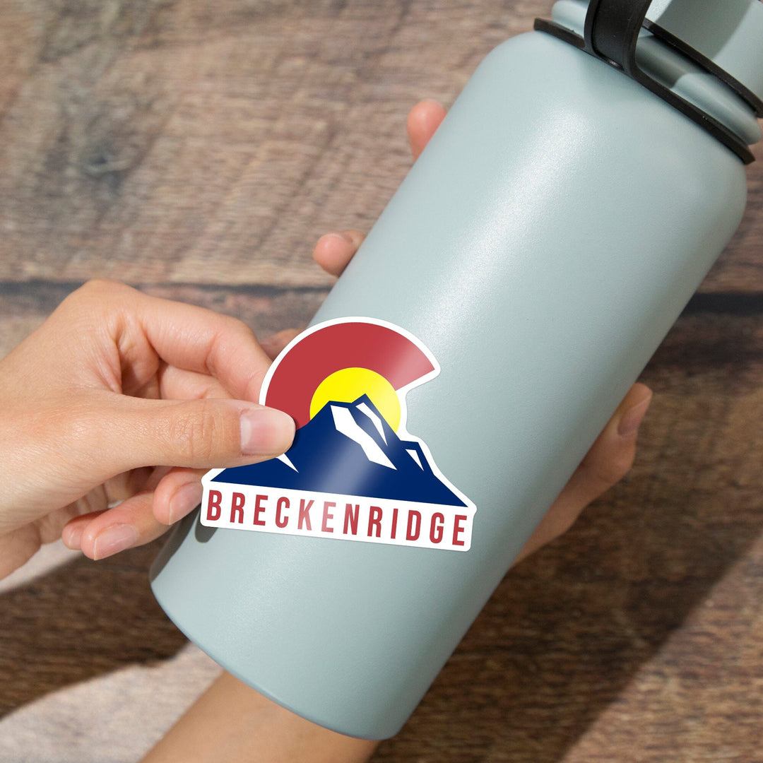 Breckenridge, Colorado, Flag & Mountain, Contour, Lantern Press Artwork, Vinyl Sticker - Lantern Press