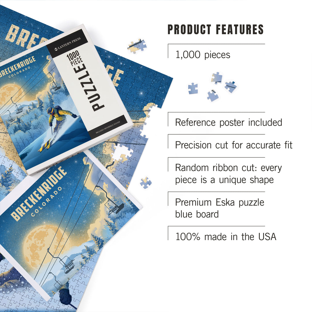 Breckenridge, Colorado, Night Ski, Lithograph, Jigsaw Puzzle Puzzle Lantern Press